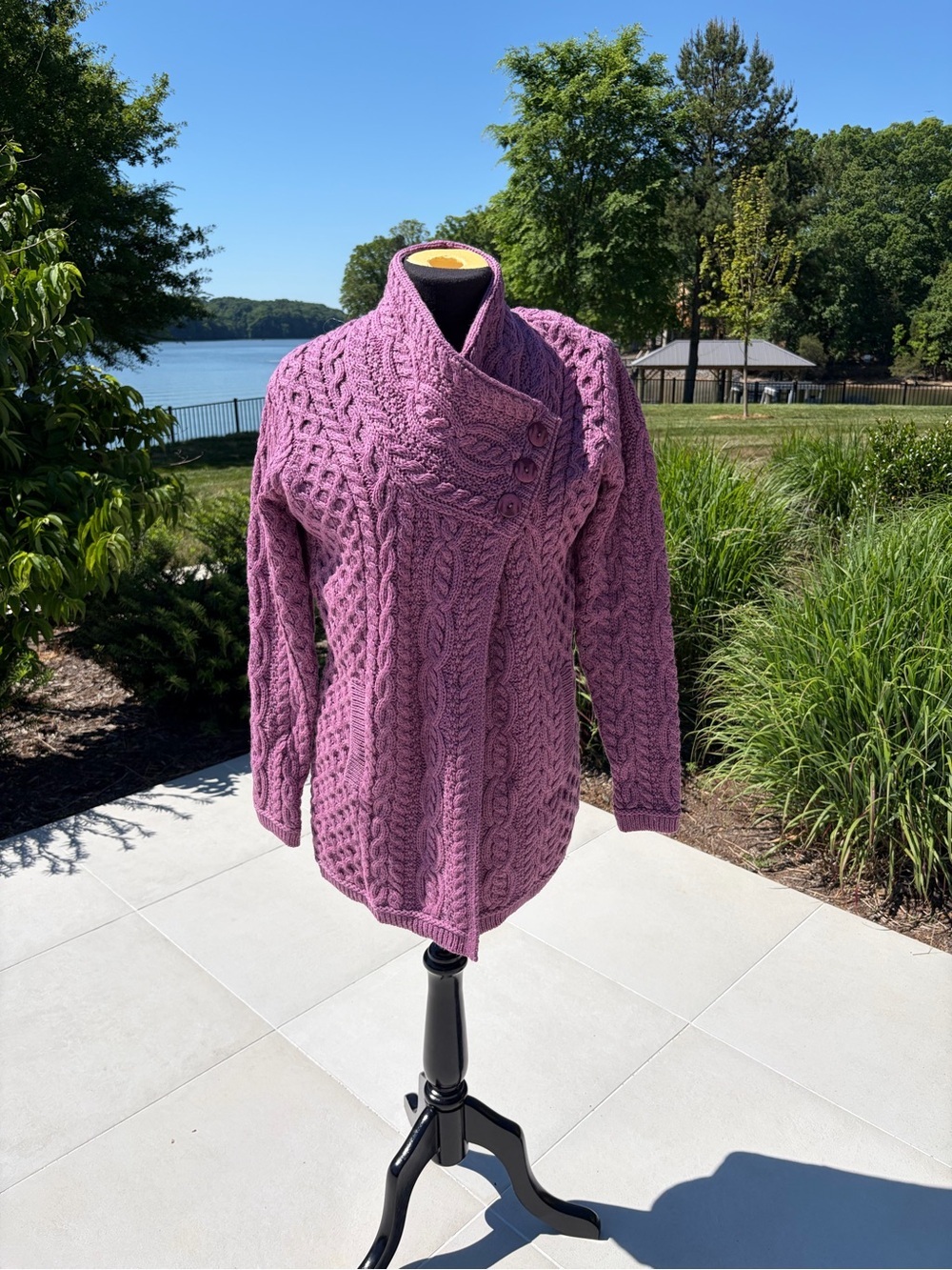 Aran Crafts Ireland 100% Merino Wool Cable Knit Sweater Coat – Size Small 💜